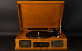 Steepletone Record Player Retro Style 3 Speed Record Player. Mw - Fm Radio And Mp3 Playback.