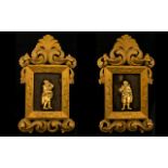 German Ivory Carved Figural Wall Plaques Each in gilt carved soft wood frames,