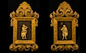 German Ivory Carved Figural Wall Plaques Each in gilt carved soft wood frames,