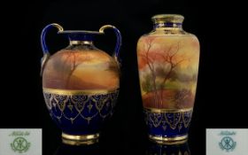 Noritake - Nice Quality Hand Painted Twin Handle Ovoid Shaped Vase with Hand Painted Panoramic