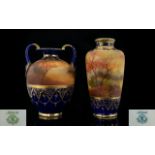 Noritake - Nice Quality Hand Painted Twin Handle Ovoid Shaped Vase with Hand Painted Panoramic