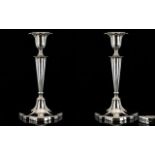 Walker and Hall - Elegant and Superb Quality Pair of Solid Silver Candlesticks with Tapering Stems