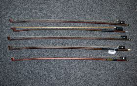 A Collection Of Five Antique And Vintage Violin Bows. A Good Mix Of Variety And Ages.