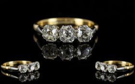 18ct Gold and Platinum Attractive 3 Stone Diamond Set Ring. c.1920's / 1930's. The Old Cushion Cut