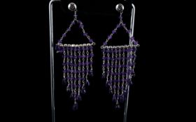 Amethyst Pair of Long Chandelier Drop Earrings,