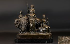 After Clement Masier 1847 - 1932 Cast Bronze Figure Group - Titled ' The Civilisation of America '