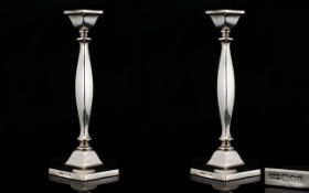 Nice Quality Judaica Matched Pair of Solid Silver Candlesticks. Hallmark London 1967, Maker D.J.S.