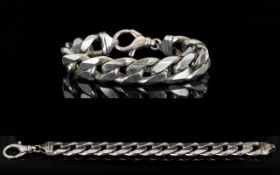 Gents - Solid Silver Flat Curb Bracelet with Excellent Clasp, Made In The 1970's, Marked 925 Silver.