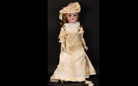 Heinrich Handwerch Antique Period Bisque Head Doll. c.1900, Joined Arms / Legs, Eyes Open and