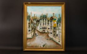 Robert Scott Original Oil On Canvas Mid century illustrative polychrome image depicting a Parisian