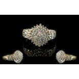 Ladies - 9ct Yellow Gold Attractive Diamond Cluster Ring,