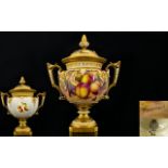 Royal Worcester Large and Stunning Hand Painted - Twin Handle Lidded Fruits Vase of Large