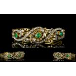 French Superb and Exquisite 19th Century 18ct Gold - Diamond and Emerald Set Hinged Bangle.