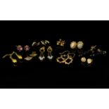A Collection Of Ten Pairs Of Contemporary 9ct Gold Earrings, To Include Drops, Studs,