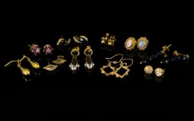 A Collection Of Ten Pairs Of Contemporary 9ct Gold Earrings, To Include Drops, Studs,