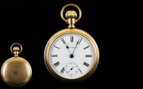 Pan America Philadelphia U.S.A. Gold Plated Open Faced Screw Back Keyless Pocket Watch.