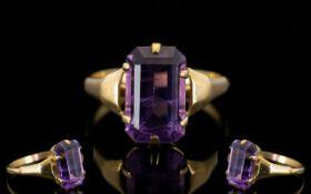 9ct Gold Single Stone Amethyst Dress Ring, The Emeralds Cut Amethysts of Excellent Colour.