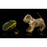Schuco West German Jumping Frog And Wagging Tail Dog Mechanical Toys Two tin plate toys,