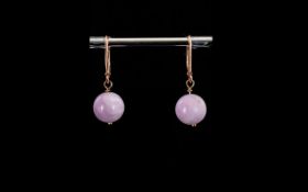 Natural Kunzite Drop Earrings, single globes of the natural lilac-pink gemstone, kunzite,