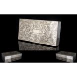 1950's Silver Delux and Stylish Rectangular Shaped Lidded Cigarette Box of Slim Form,