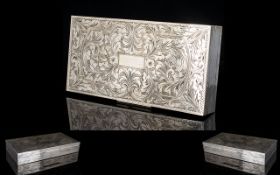 1950's Silver Delux and Stylish Rectangular Shaped Lidded Cigarette Box of Slim Form,