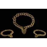 9ct Gold Curb Bracelet with Heart Shaped Padlock and Safety Chain.