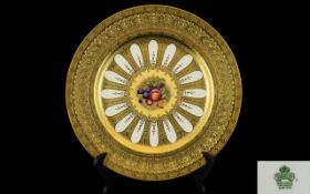 Aynsley Superb Quality 22ct Gold Baroque Hand Painted Cabinet Plate, painted fruits design.