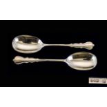 Edwardian Period Boxed Set of Solid Silver Serving Spoons ( 2 ) of Pleasing Form and Mint Condition