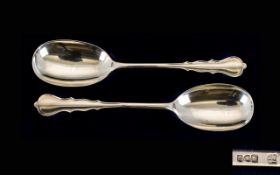 Edwardian Period Boxed Set of Solid Silver Serving Spoons ( 2 ) of Pleasing Form and Mint Condition