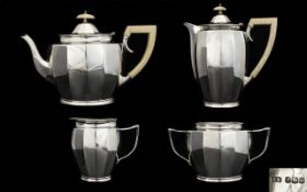 Art Deco Period Stunning Solid Silver 4 Piece Tea and Coffee Service with Bakelite Handles,