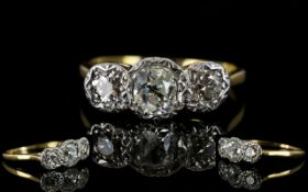 Antique Period 18ct Gold and Platinum 3 Stone Diamond Set Dress Ring, Illusions Set,