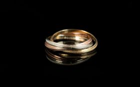 A 9ct Gold Tricolour Russian Wedding Band Traditional three band interlocking ring in three colours