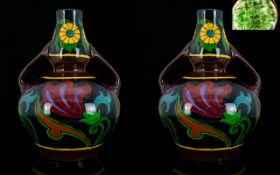 Shelley Late Foley Intarsio Pair of Twin Handle Lustre Globular Shaped Vases. c.1910, Shape No 3561.