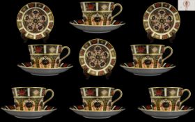 Royal Crown Derby Superb Quality Old Imari Pattern Set of Six Large Cups and Saucers.