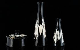 Midwinter - Hand Painted Jessie Tate Design Clayburn Pottery. 4 Piece Cruet Set. Black And White