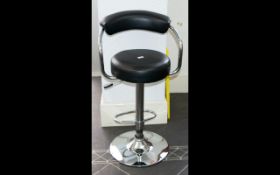 Black Swivel Stylish Bar Stool, With Stainless Steel Stand and Black Leatherette Seat,