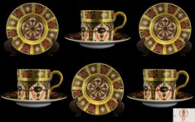 Royal Crown Derby Old Imari Pattern - Solid Gold Band Set of 3 Coffee Cans and Saucers.