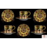 Royal Crown Derby Old Imari Pattern - Solid Gold Band Set of 3 Coffee Cans and Saucers.