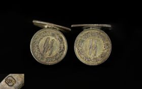 WWII Interest German White Metal Cufflinks Circular form cufflinks with runic SS symbol to centre