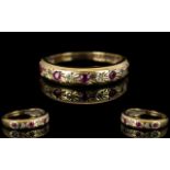 Ladies 9ct Gold Diamond and Ruby Set Half Eternity Ring. Fully Hallmarked for 9.375. Ring Size - K.