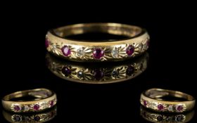 Ladies 9ct Gold Diamond and Ruby Set Half Eternity Ring. Fully Hallmarked for 9.375. Ring Size - K.