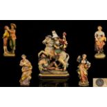 Italian - Excellent Collection of Signed Hand Painted and Carved Wooden Figures ( 5 ) Figures by