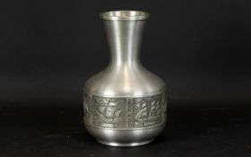 Vintage Savannah Norsk Tinn Pewter Sailing Ships Vase Squat ovoid form vase with trumpet neck,