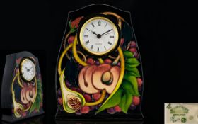 Moorcroft Tubelined Large and Impressive Table / Desk Clock ' Queens Choice ' Designer Emma Bossons.