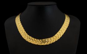 A Silver Gilt Lattice Weave Collar Necklace Lobster claw closure, marked 925 Italy.