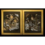A Pair Of Indonesian Batik Pictures Each framed and glazed in gilt swept frame with gold slub silk