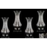 Victorian Period Set of 4 Matching Solid Silver Vases of Wasted Form with Ribbed Leaf Decoration to