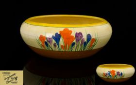 Clarice Cliff Bizarre Crocus Pattern Bowl Low circular bowl in yellow and cream crocus pattern.