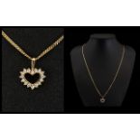 9ct Gold - Heart Shaped Pendant Set with Diamonds ( Brilliant Cut ) Attached to A Long 9ct Gold