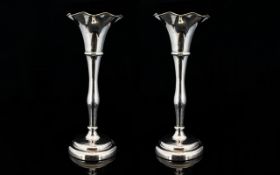 Art Nouveau Period - Pleasing Pair of Solid Silver Stylised Tulip Shaped Vases. c.1900. Circular